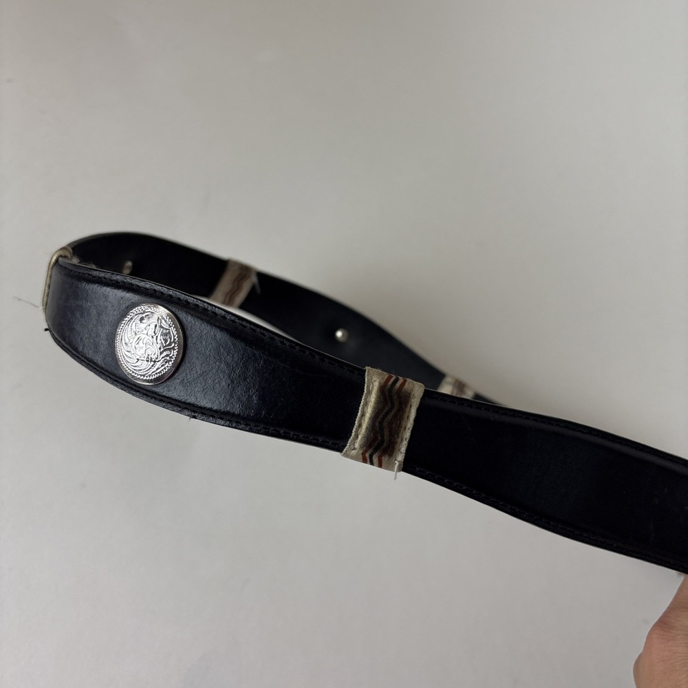 Nocona Western Leather Conchos Black w Silver Horse Buckle Belt Sz 44 - Picture 9 of 11